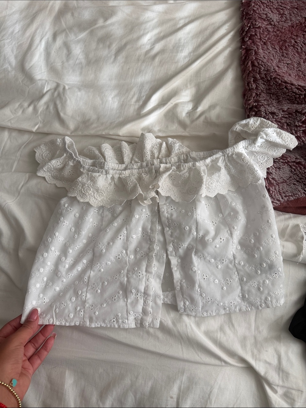 Hollister White Eyelet Off-Shoulder Crop Top